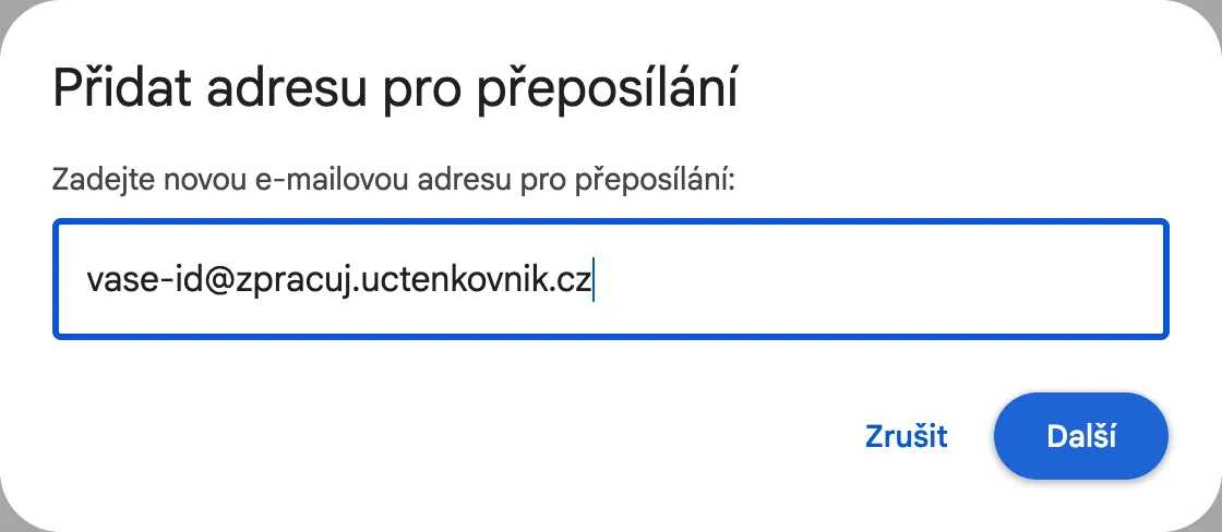 Entering the Zespr address into Gmail's Add a forwarding address dialog