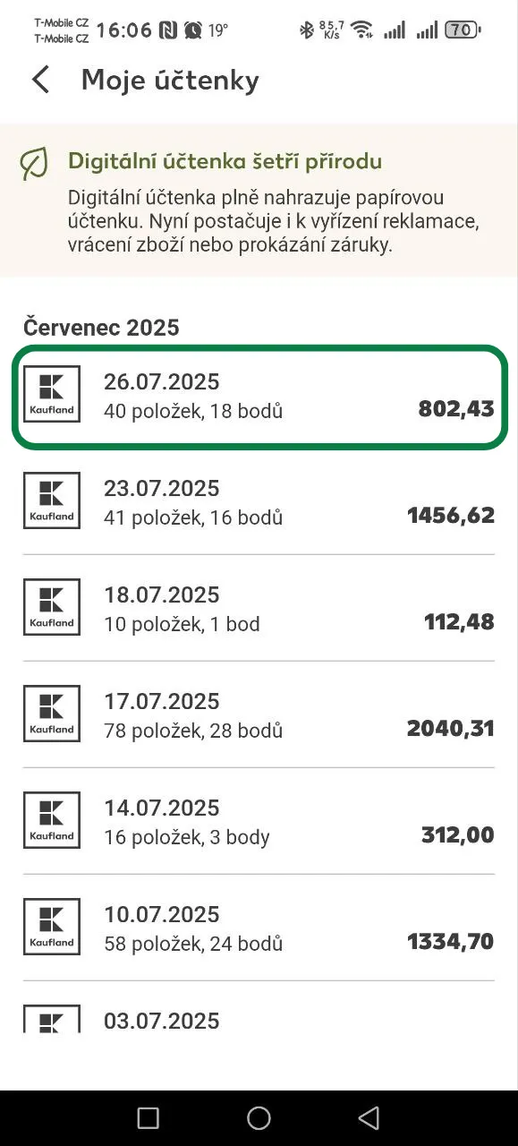 Choosing a specific receipt