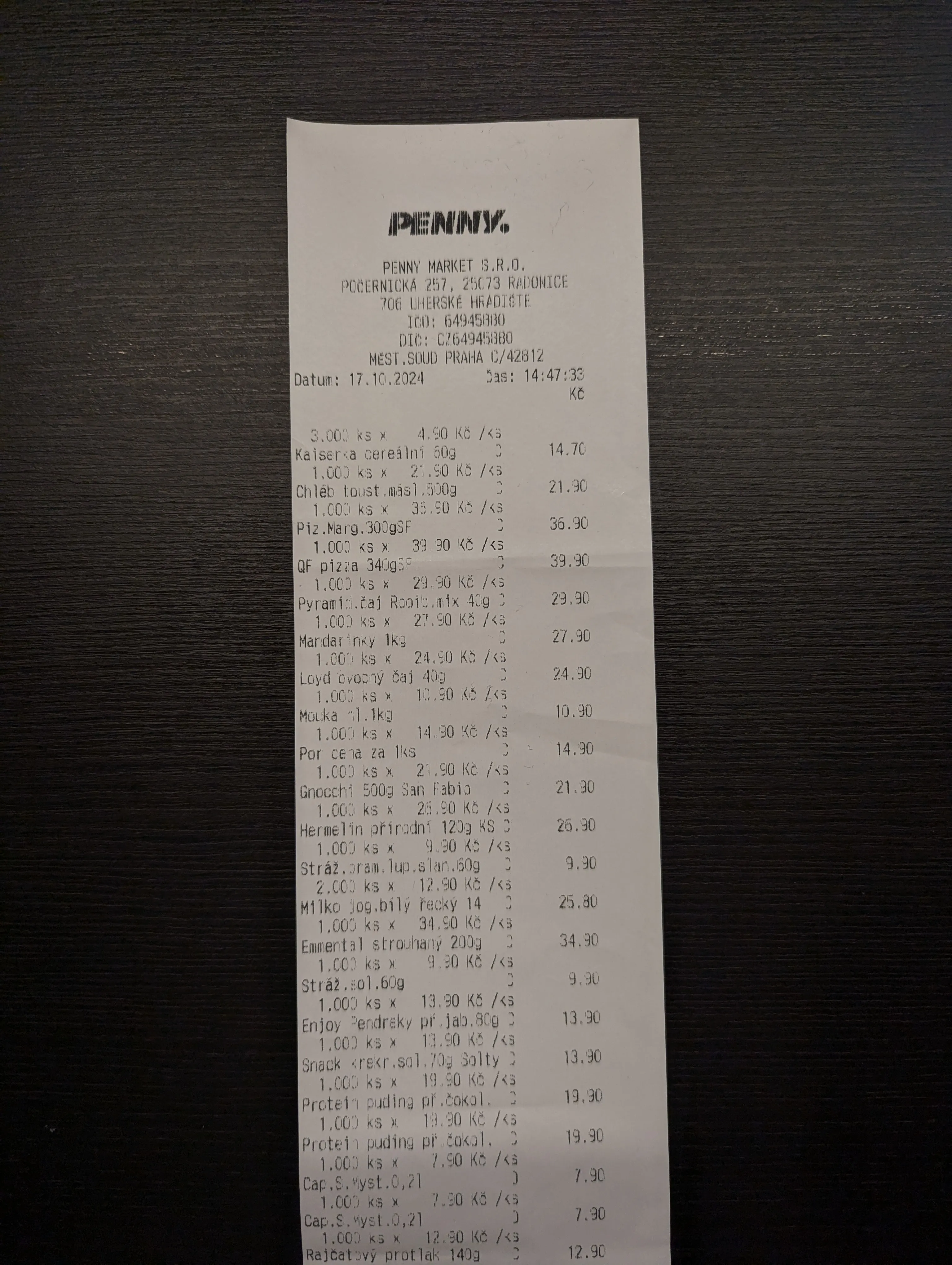 the first part of a long receipt shot up close