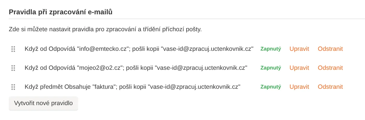 Setting up rules in Seznam email